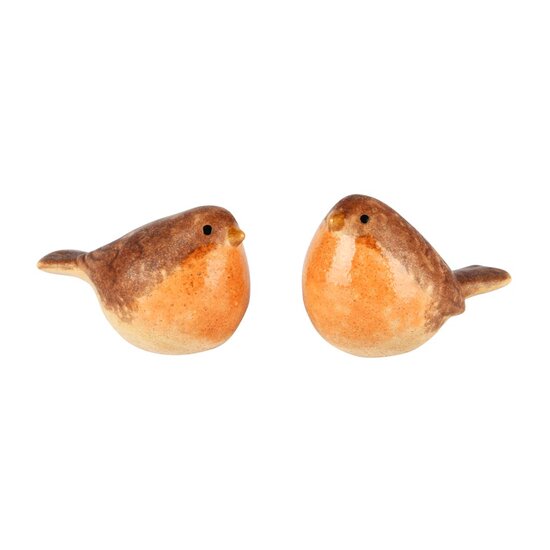 Dekoratief | Vogeltje &#039;Boris&#039;, oranje/bruin, keramiek, 8x5x5cm, set van 2 stuks | A255011