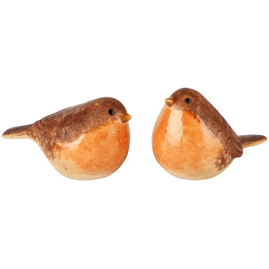 Dekoratief | Vogeltje &#039;Boris&#039;, oranje/bruin, keramiek, 11x6x7cm, set van 2 stuks | A255012