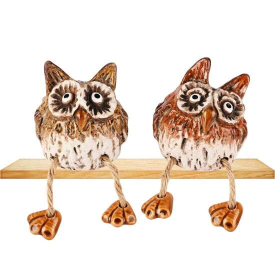 Dekoratief | Uiltje m/hangbenen &#039;Archie&#039;, bruin, keramiek, 6x6x6cm, set van 2 stuks | A255015