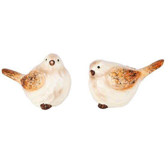 Dekoratief | Vogeltje &#039;Lenny&#039;, wit/bruin, keramiek, 9x5x6cm, set van 2 stuks | A255171