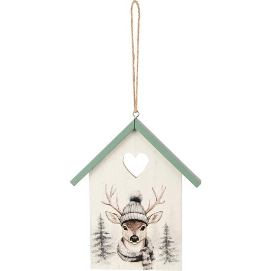 Dekoratief | Hanger huisje 'Winter Deer', hout, 13x15x2cm | A255476