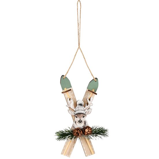 Dekoratief | Hanger ski's 'Winter Deer', hout, 14x7x4cm | A255487