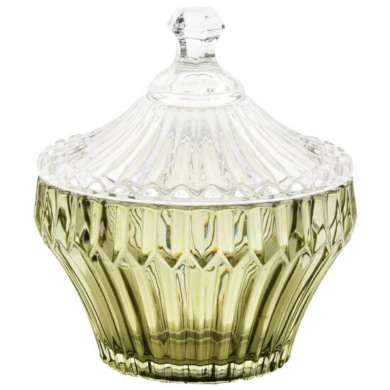 Dekoratief | Bonbonni&egrave;re, groen/transparant, glas, 11x11x14cm | A255541