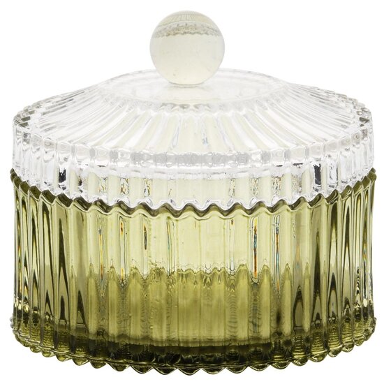 Dekoratief | Bonbonni&egrave;re, groen/transparant, glas, 11x11x10cm | A255542