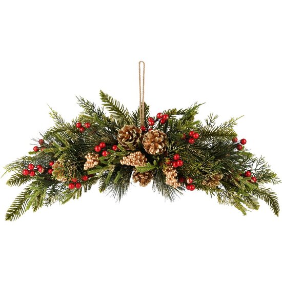 Dekoratief | Hangdeco m/bessen/dennenappels, rood/groen, 56x23x10cm | A255595