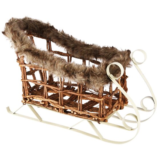 Dekoratief | Slee m/bont, naturel, hout/metaal, 45x22x32cm | A255639