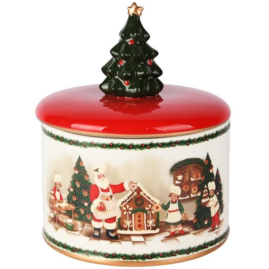 Dekoratief | Bewaarpot &#039;Santa&#039;s Bakery&#039;, rood/wit/groen, dolomiet, 16x16x19cm | A255827