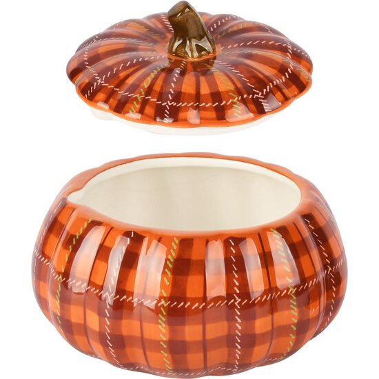 Dekoratief | Bewaarpot pompoen, oranje/bruin, keramiek, 15x15x12cm | A255848