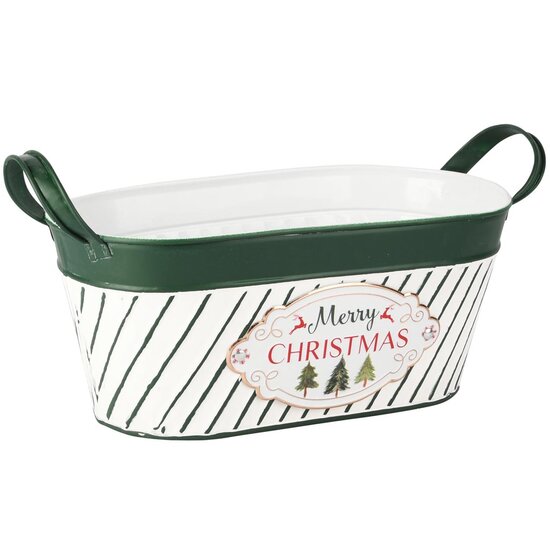 Dekoratief | Bakje ovaal &#039;Merry Christmas&#039;, wit/groen, metaal, 30x15x11cm | A255909