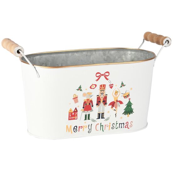Dekoratief | Bakje ovaal &#039;Merry Christmas&#039;, wit/rood, metaal, 27x12x15cm | A255912