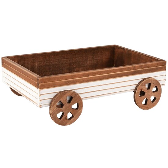 Dekoratief | Bakje m/wielen, naturel/wit, hout, 30x22x10cm | A255955