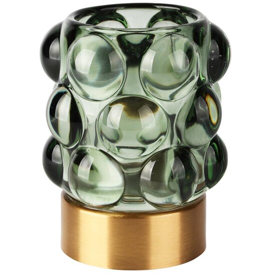 Dekoratief | Theelichthouder &#039;Bubbly&#039;, groen/goud, glas/metaal, 9x9x11cm | A255980