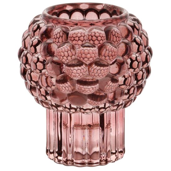 Dekoratief | Theelichthouder op voet 'Bulbs', roze, glas, 8x8x9cm | A255985