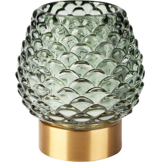 Dekoratief | Theelichthouder &#039;Scales&#039;, groen/goud, glas/metaal, 10x10x11cm | A255988