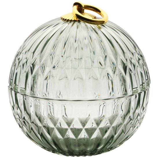 Dekoratief | Bonbonni&egrave;re, groen/goud/transparant, glas, 11x11x12cm | A255990