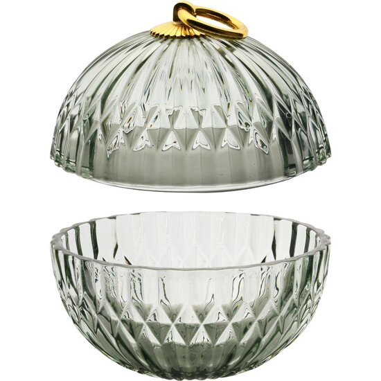 Dekoratief | Bonbonni&egrave;re, groen/goud/transparant, glas, 11x11x12cm | A255990