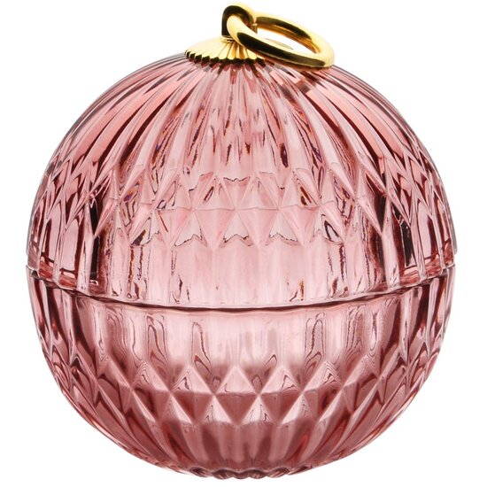 Dekoratief | Bonbonni&egrave;re, roze/goud/transparant, glas, 11x11x12cm | A255991