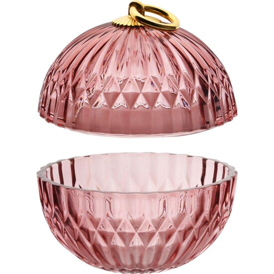 Dekoratief | Bonbonni&egrave;re, roze/goud/transparant, glas, 11x11x12cm | A255991