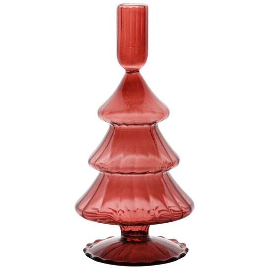 Dekoratief | Kaarsenhouder &#039;Tree&#039;, rood, glas, 11x11x21cm | A255995