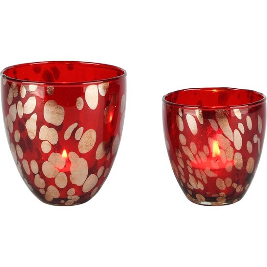Dekoratief | Set 2 theelichthouders &#039;Cherry Chique&#039;, glas, 10x10x10cm | A258072