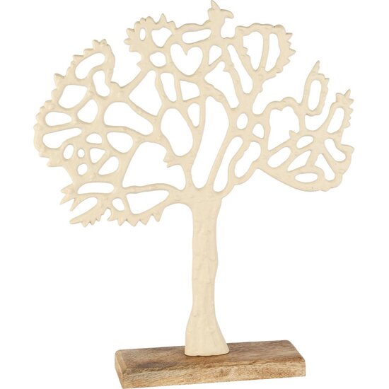 Dekoratief | Deco boom op voet, cr?me, aluminium/hout, 26x5x31cm | A258136