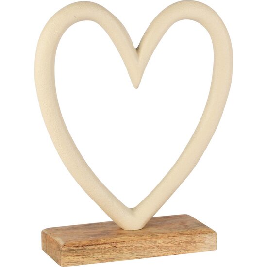 Dekoratief | Deco hart op voet, cr?me, aluminium/hout, 15x5x18cm | A258139