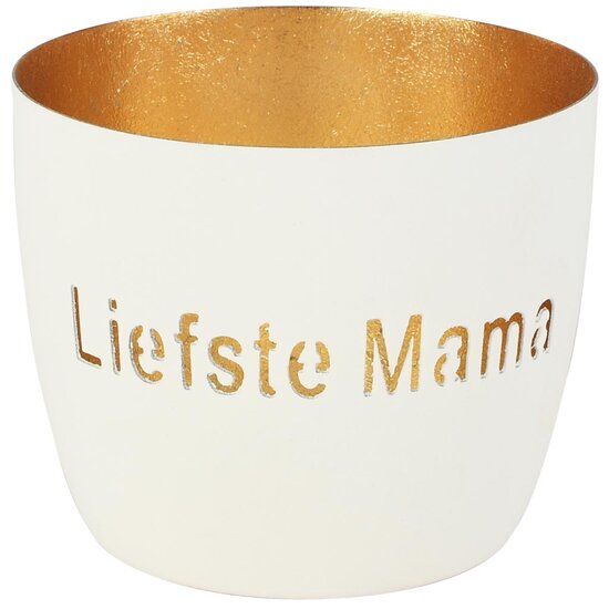 Dekoratief | Theelichthouder &#039;Liefste Mama&#039;, wit/goud, metaal, 10x10x9cm | A258148