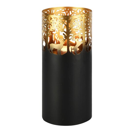 Dekoratief | Windlicht &#039;Wild Forest&#039;, zwart/goud, metaal, 13x13x30cm | A258192