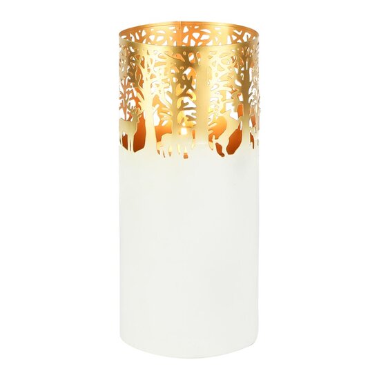 Dekoratief | Windlicht &#039;Wild Forest&#039;, wit/goud, metaal, 13x13x30cm | A258194