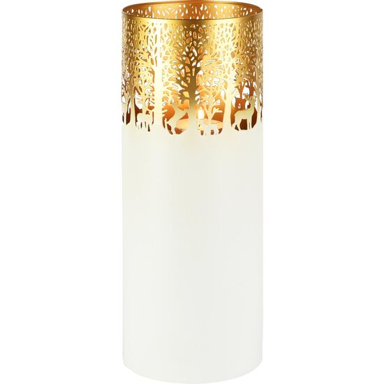 Dekoratief | Windlicht &#039;Wild Forest&#039;, wit/goud, metaal, 15x15x39cm | A258195