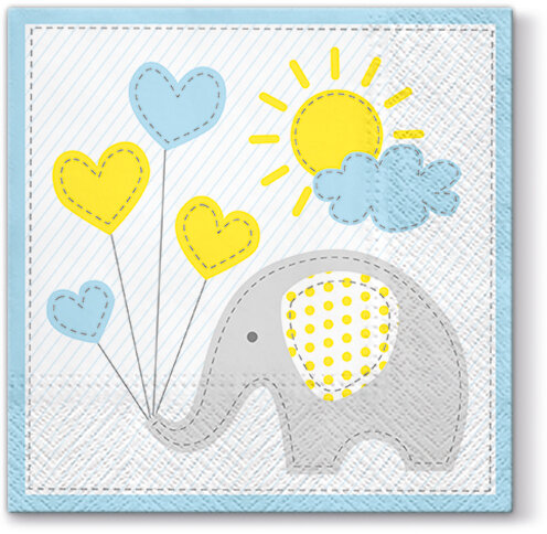 Dekoratief | Pakje 20 servetten &#039;Cute elephant, light blue&#039; 33x33cm | A701254