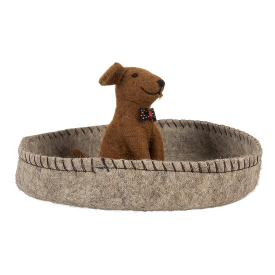 Clayre &amp; Eef   | Vilten Hond in Mand Grijs Bruin &oslash; 19x10 cm | 66288