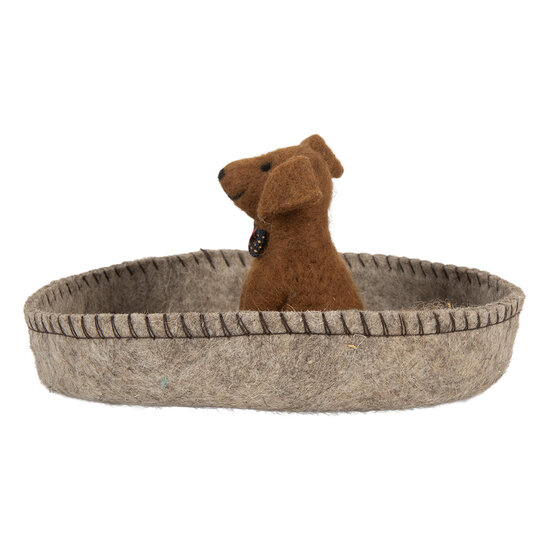Clayre &amp; Eef   | Vilten Hond in Mand Grijs Bruin &oslash; 19x10 cm | 66288