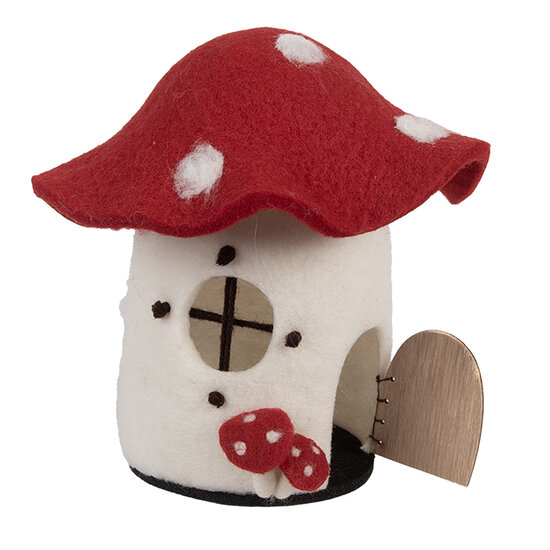 Clayre &amp; Eef   | Vilten Huis Wit Rood 20x20x18 cm | 66293