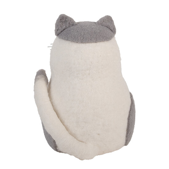 Clayre &amp; Eef   | Vilten Kat Wit Grijs 14x14x20 cm | 66294