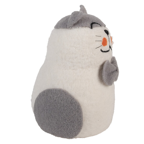 Clayre &amp; Eef   | Vilten Kat Wit Grijs 14x14x20 cm | 66294