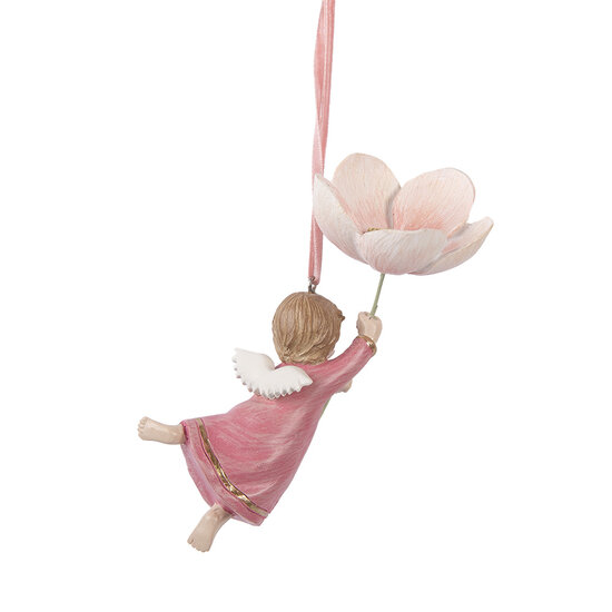 Clayre & Eef | Decoratie hanger Engel Roze Beige 7x5x13 cm | 6PR5603