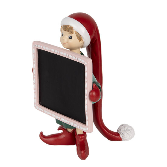 Clayre & Eef | Decoratie elf met krijtbord Rood Zwart 18x15x23 cm | 6PR5606