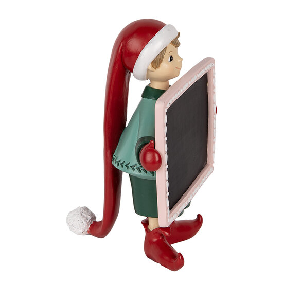 Clayre & Eef | Decoratie elf met krijtbord Rood Zwart 18x15x23 cm | 6PR5606