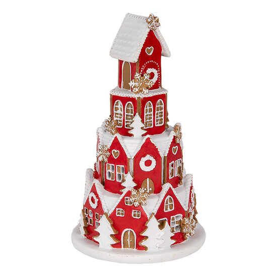 Clayre & Eef | Decoratie Huis met LED Rood Wit ø 13x22 cm / 3xAAA | 6PR5609