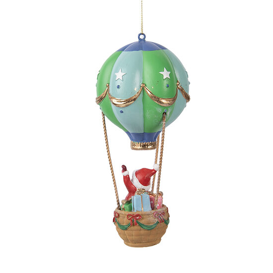 Clayre & Eef | Decoratie hanger Kerstman in Luchtballon Groen Blauw ø 8x18 cm | 6PR5613