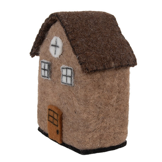 Clayre &amp; Eef   | Vilten Huis Bruin Wit 12x7x14 cm | 66296