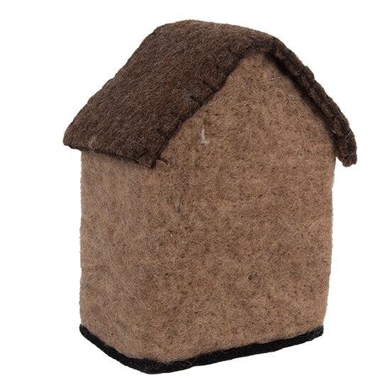 Clayre &amp; Eef   | Vilten Huis Bruin Wit 12x7x14 cm | 66296