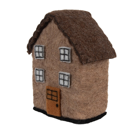 Clayre &amp; Eef   | Vilten Huis Bruin Wit 12x7x14 cm | 66297