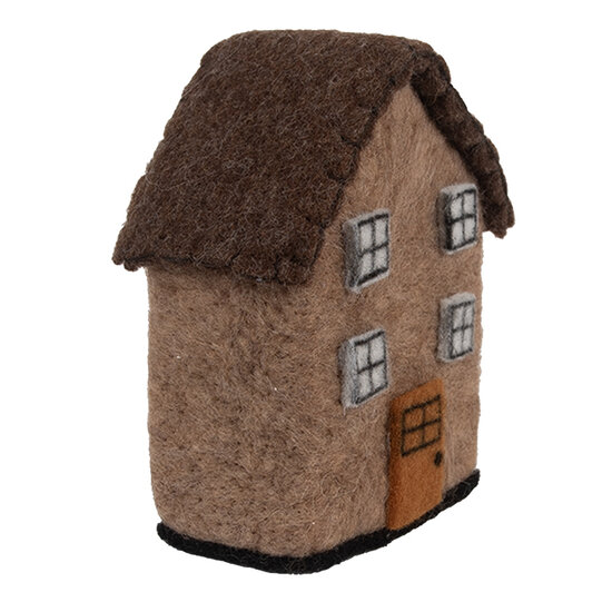 Clayre &amp; Eef   | Vilten Huis Bruin Wit 12x7x14 cm | 66297