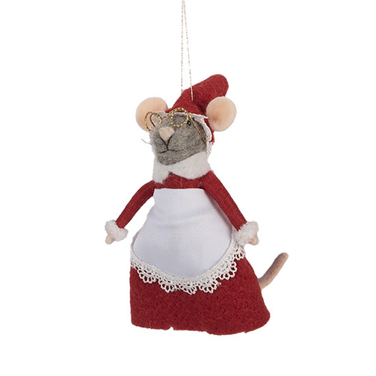 Clayre &amp; Eef   | Decoratie hanger Vilten Muis Rood Wit 8x6x14 cm | 66298