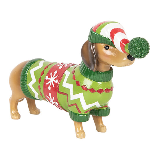 Clayre & Eef | Decoratie Hond Bruin Groen 24x5x14 cm | 6PR5620