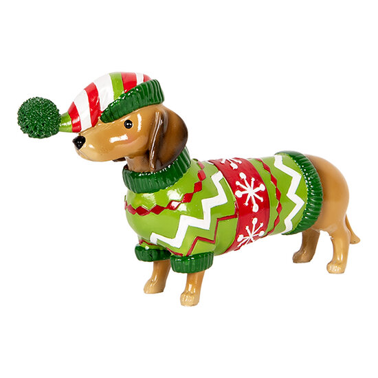 Clayre & Eef | Decoratie Hond Bruin Groen 24x5x14 cm | 6PR5620