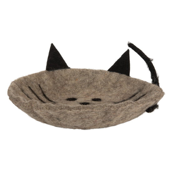 Clayre &amp; Eef   | Vilten schaal Kat Grijs Zwart 18x18x6 cm | 66300