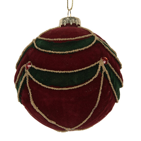 Clayre & Eef | Kerstbal Rood Groen ø 8x8 cm | 6GL5234